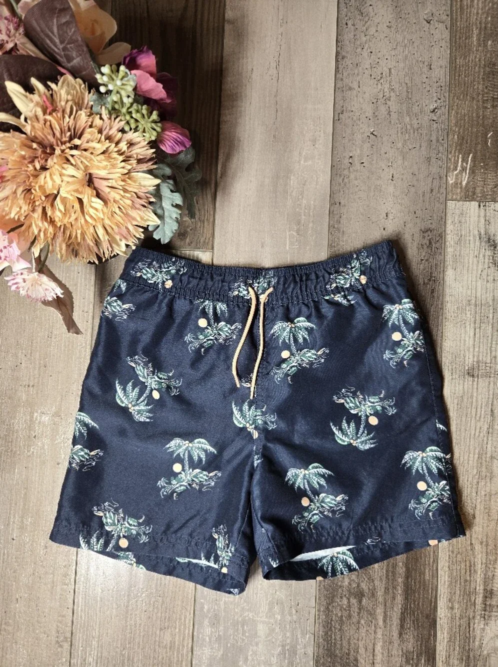 Janie & Jack Boys Navy Tropical Print Swim Shorts – Size 7